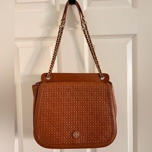 Tory Burch Quilted Leather Shoulder Bag in Brown with Gold Chain